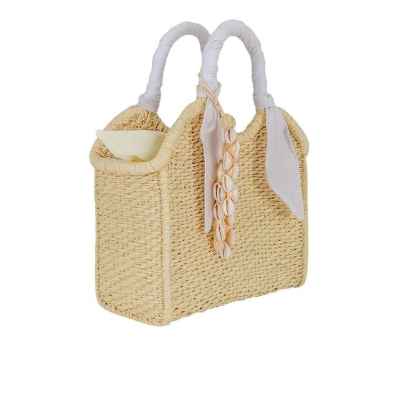 SENSI STUDIO Mini Handbag With Seashell Charm in Natural White New Beach Straw - Picture 8 of 8